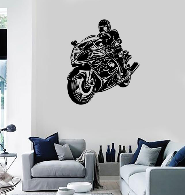 Vinyl Decal Wall Sticker Biker Riding a Motorcycle Sport Bikers Emblem (n1313)