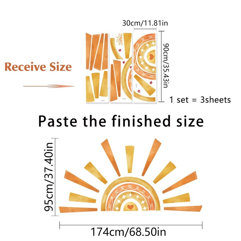 Rising Sun Wall Decal Boho Rainbow Wall Decals for Nursery Decor Vinyl Removable gallery