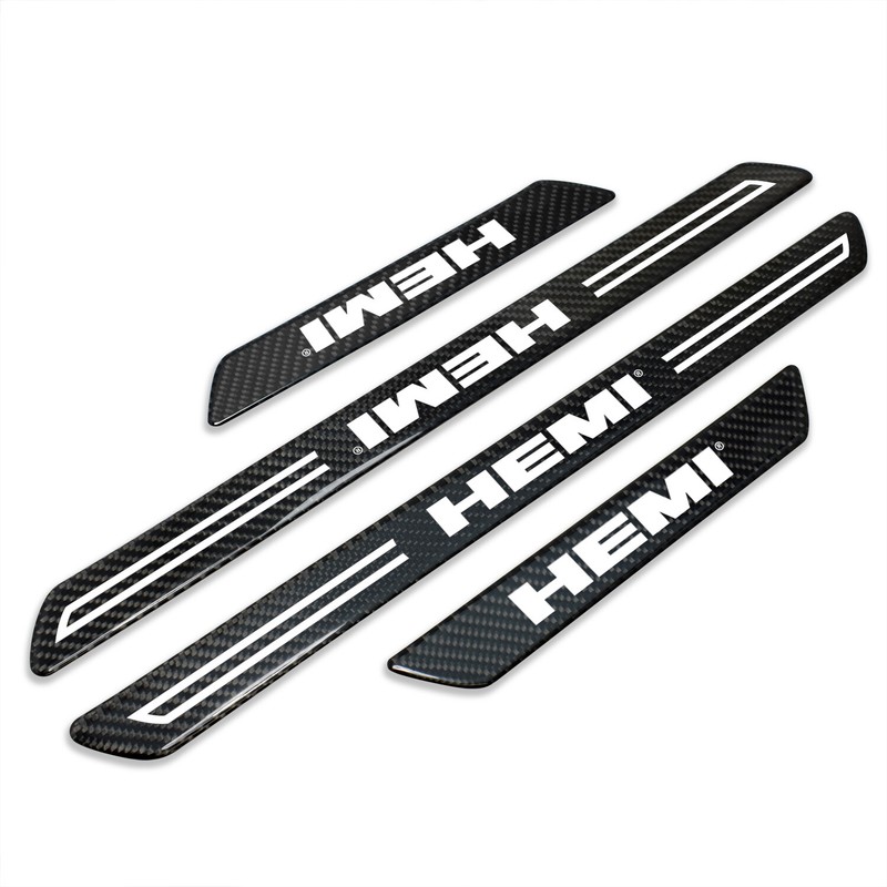 HEMI Logo Real Carbon Fiber 4 Pcs Door Sill Kick Plates