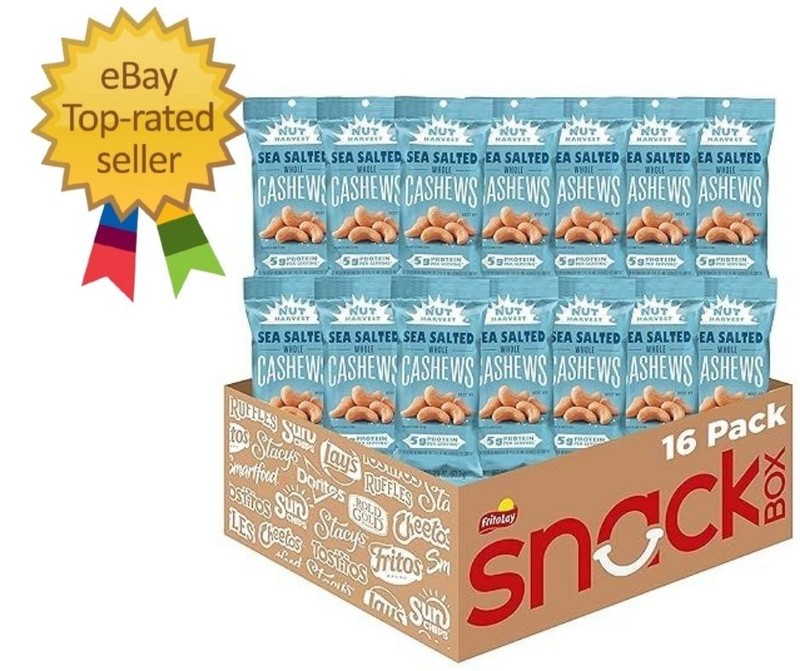 Sea Salted Whole Cashews 2.25 Ounce Pack of 16