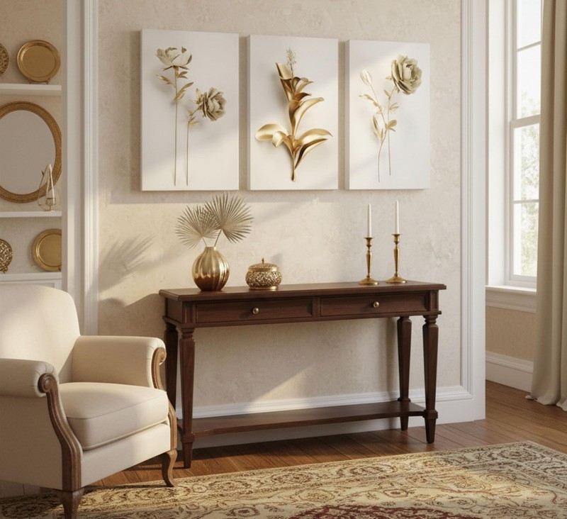 3Pcs Abstract Golden Flower Canvas Wall Art Modern Luxury Minimalism Nordic F... gallery
