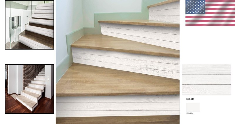 Matte Finish Faux Wood Stair Riser Decals - 14 Easy Peel Strips for Indoor Use gallery