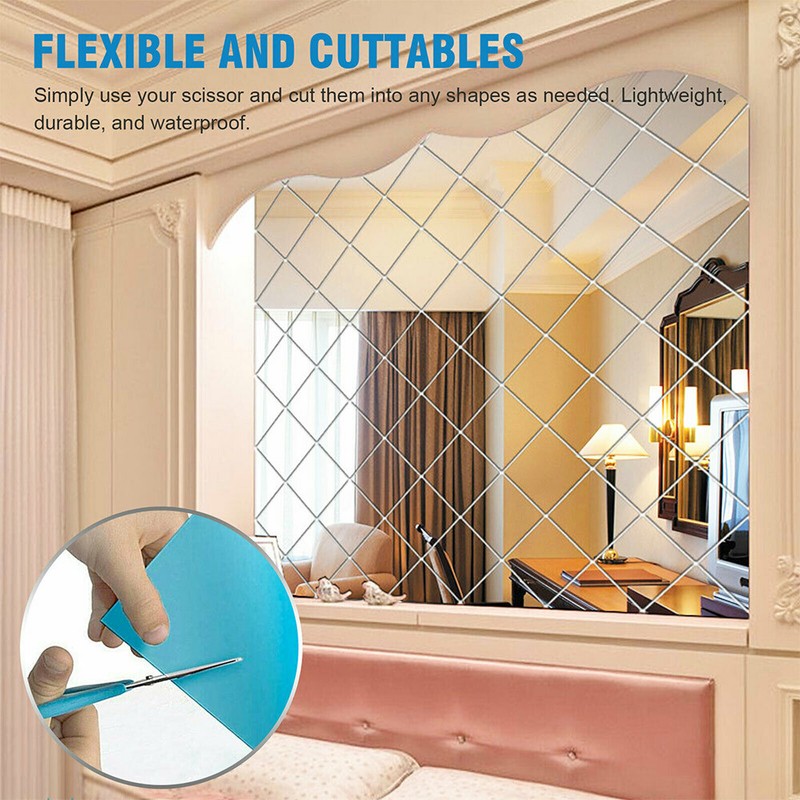 50x100cm Self Adhesive Mirror Reflective Tile Wall Sticker Film Paper Home Decor gallery
