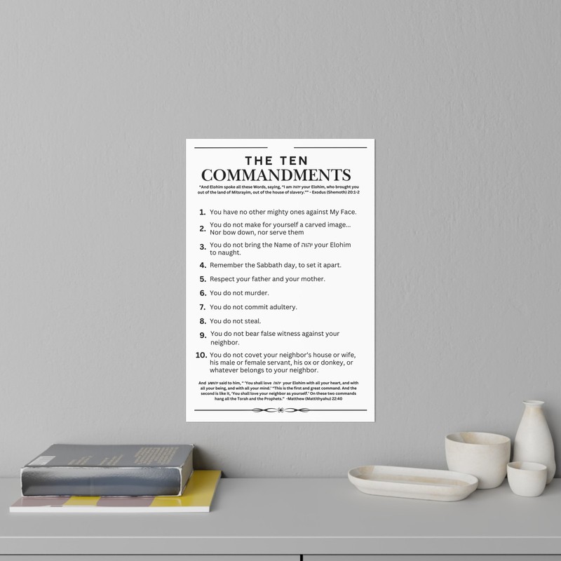 Ten Commandments using the Name of your Elohim – Wall Decal – 12″ x 18″- White