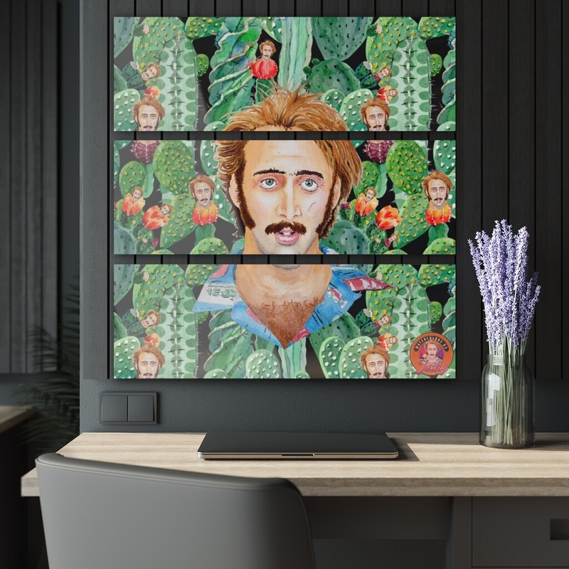 The Nicolas Cage "Raising Arizona" Cactus Acid Trip Artisan Acrylic Triptych 36"