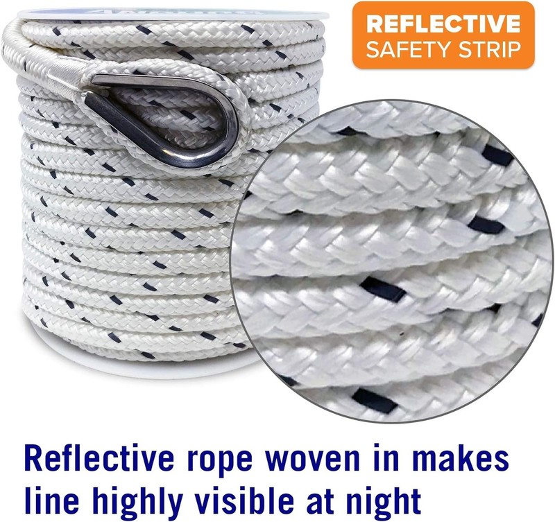 Premium Boat Anchor Rope, 100 Ft Double Braided Blue Nylon Marine Line, 3/8 Inch gallery