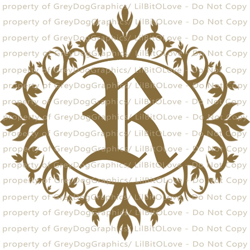 Fancy Frame Monogram 1 Letter Calligraphy Font Personalized Sticker Initial Lace