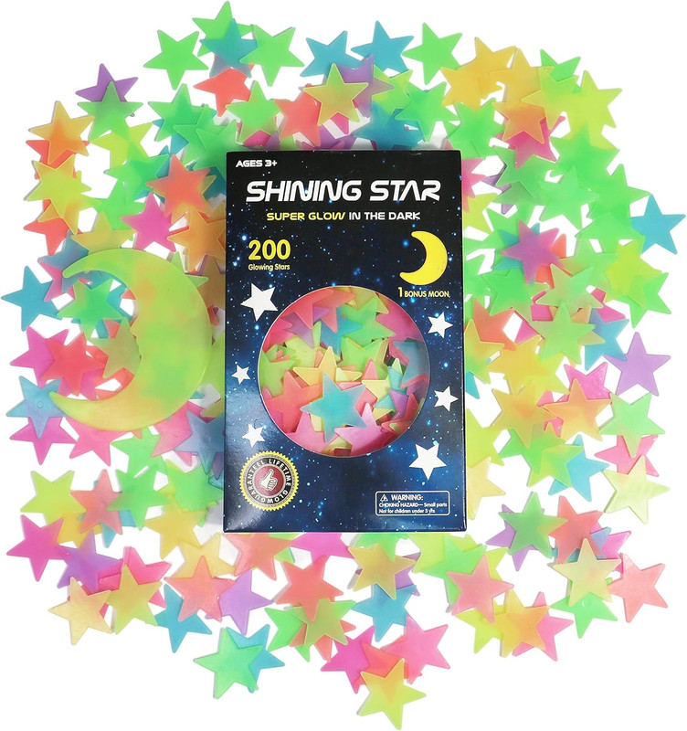 Glow in the Dark Stars Stickers for Ceiling, Adhesive 200Pcs 3D Glowing Stars an gallery