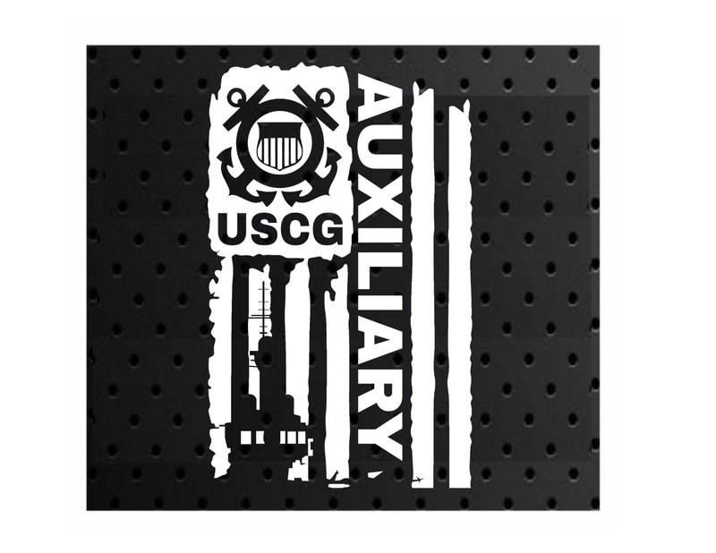 DISTRESSED UNITED STATES COAST GUARD FLAG AUXILIARY DECAL STICKER 3.8″ x 6.0″