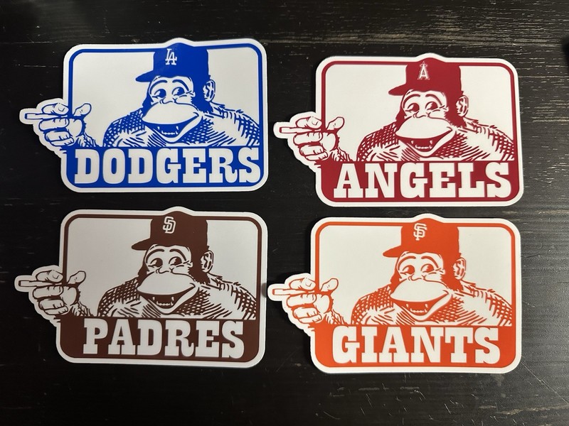 Ben Davis Gorilla MLB Vinyl Sticker 4 Pack, Dodgers Angels Padres Giants