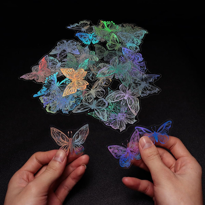 45Pcs Butterfly Holographic Stickers – Waterproof Transparent PET Decals for Scr gallery