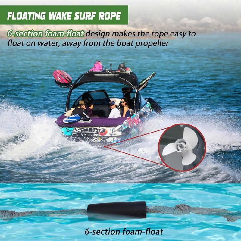 25FT Wakesurf Rope and Handle, 6 Sections Adjustable Floating Surf Tow Ropes,... gallery