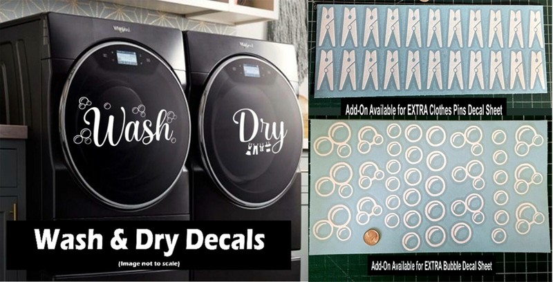 Wash And Dry Decals, Washer and Dryer Decals, Laundry Room Decor