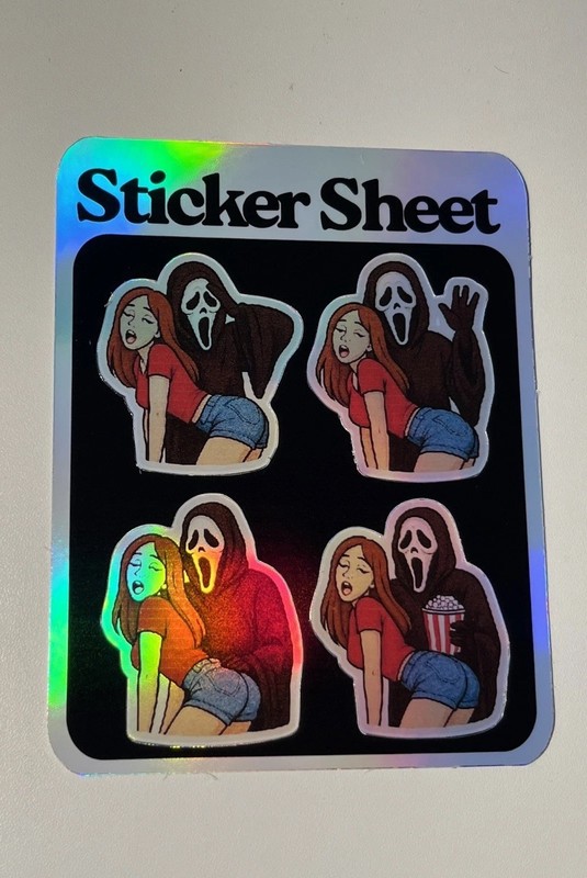 Ghostface Funny Booty Popcorn Holographic Waterproof Sticker Sheet