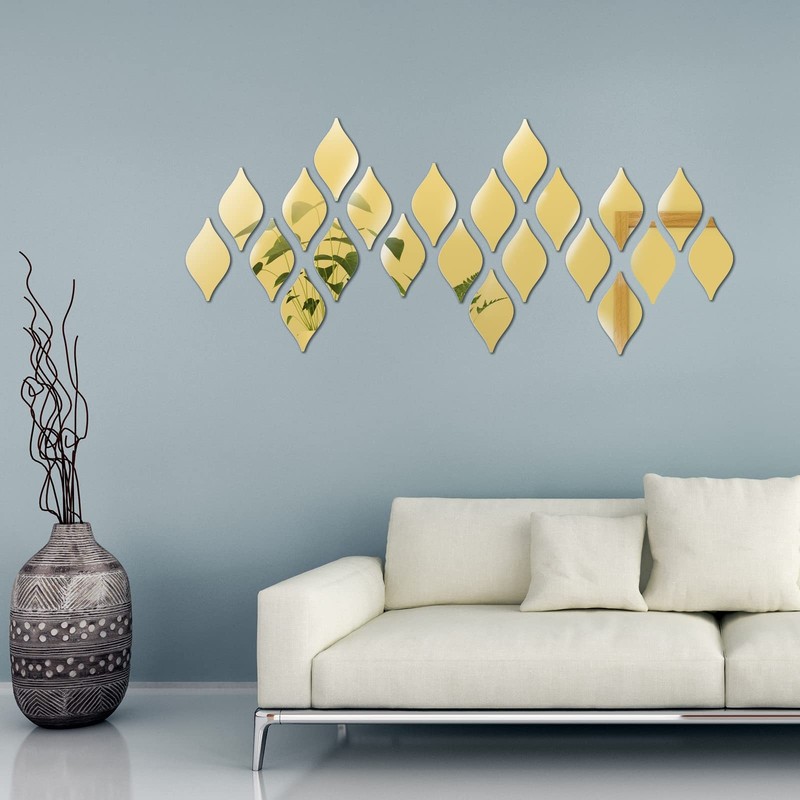 30 Pcs Mirror Wall Stickers Decor Acrylic 3D Tear Drop Decorative Mirrors Sti…
