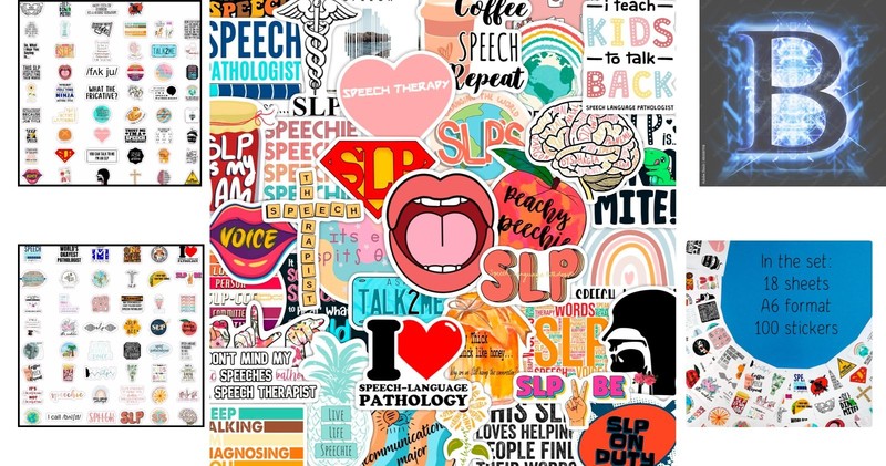 100 Fun SLP Stickers - Waterproof Vinyl - Perfect for Speech Therapy Gifts gallery