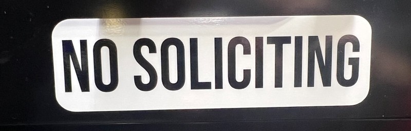 No Soliciting White Black sticker window vinyl decal home knocking notice door