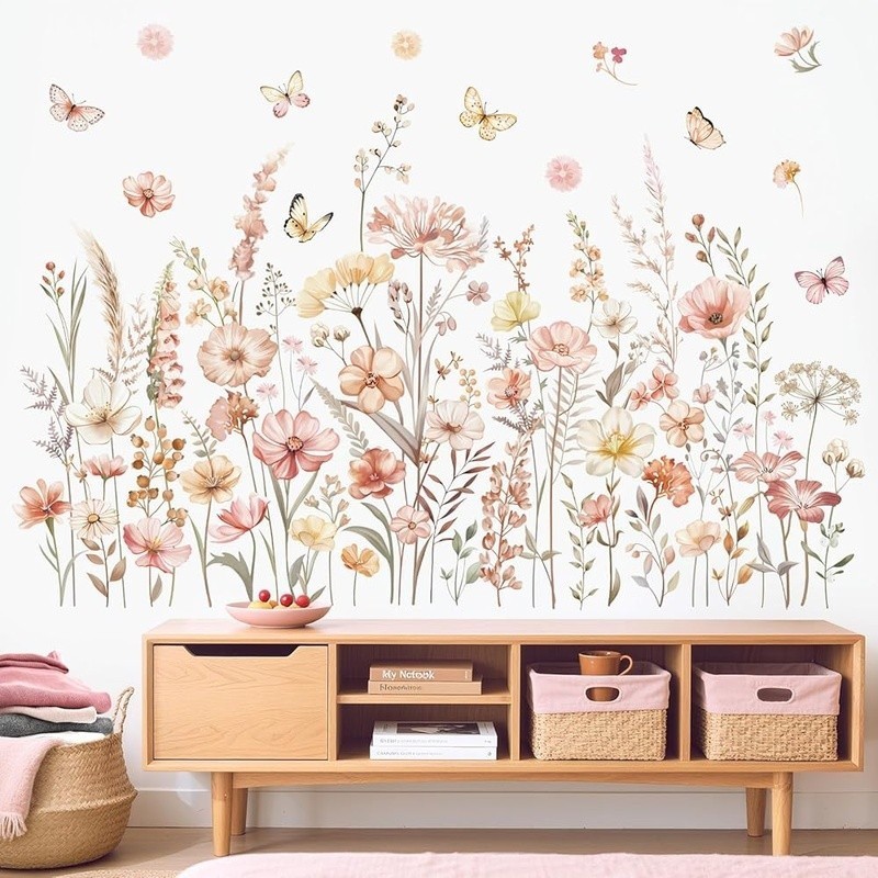 Watercolor Floral Wall Stickers Removable Waterproof Decals Home Decor 2 Sheets gallery