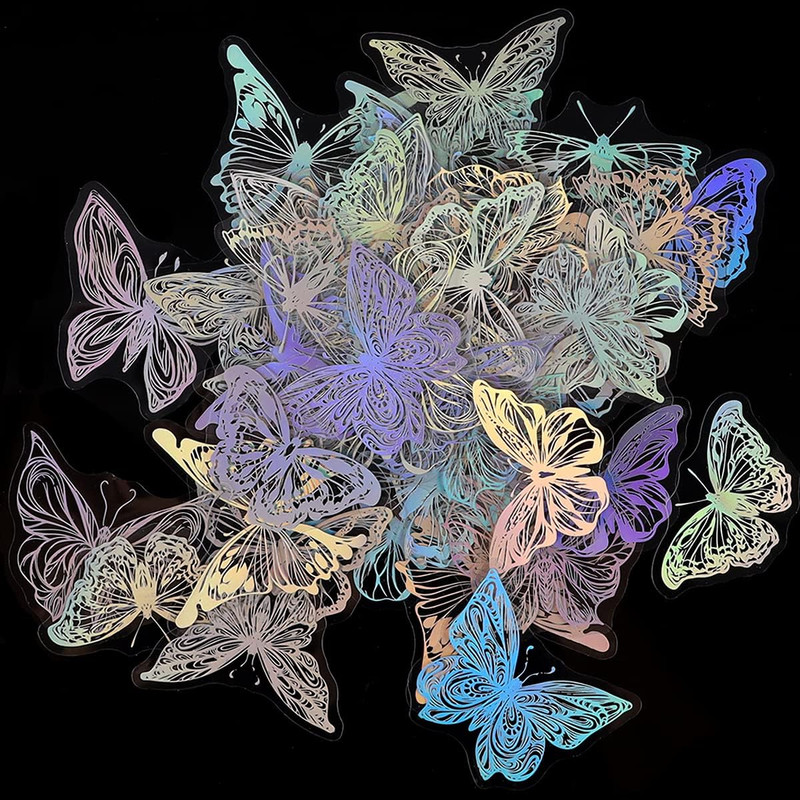 45Pcs Butterfly Holographic Stickers – Waterproof Transparent PET Decals for Scr