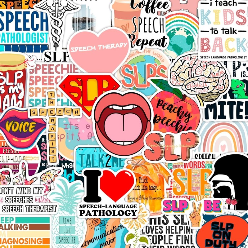 100 Fun SLP Stickers - Waterproof Vinyl - Perfect for Speech Therapy Gifts gallery