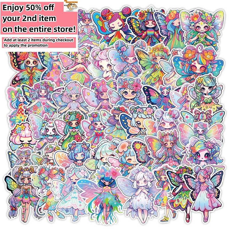 50Pcs Stickers Fairy Pixie Spirit Girl Luggage Skateboard Car Laptop Phone Vinyl