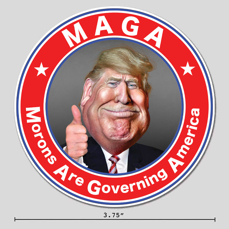 Anti-Trump Sticker MAGA Moron Funny Caricature 3.75″ Vinyl Decal – Trump Version