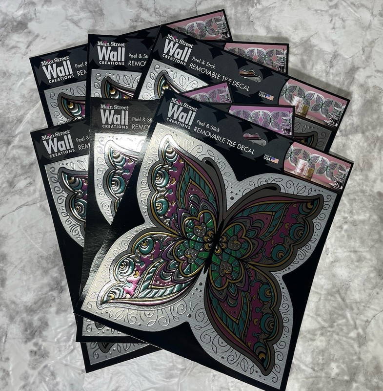 Lot of 6 Butterfly Main Street Wall Creations Peel & Stick Removable Tile Decal