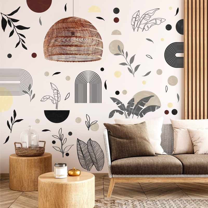 Vintage Abstract Art Wall Stickers Geometric Wall Decals Peel and Stick Boho ...