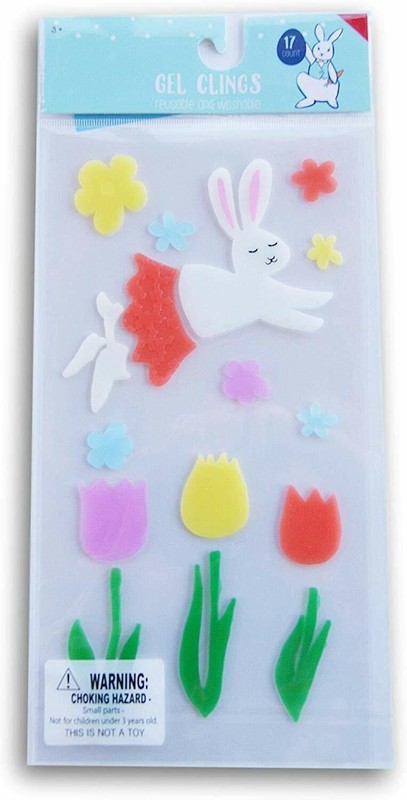 NEW Spring Easter Bunny Rabbit Flowers CUTE Window Gel Clings Decorations 17 pcs