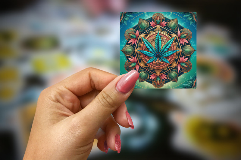 Geometric Cannabis Mandala Sticker | Sacred Weed Vinyl | Waterproof Marijuana gallery