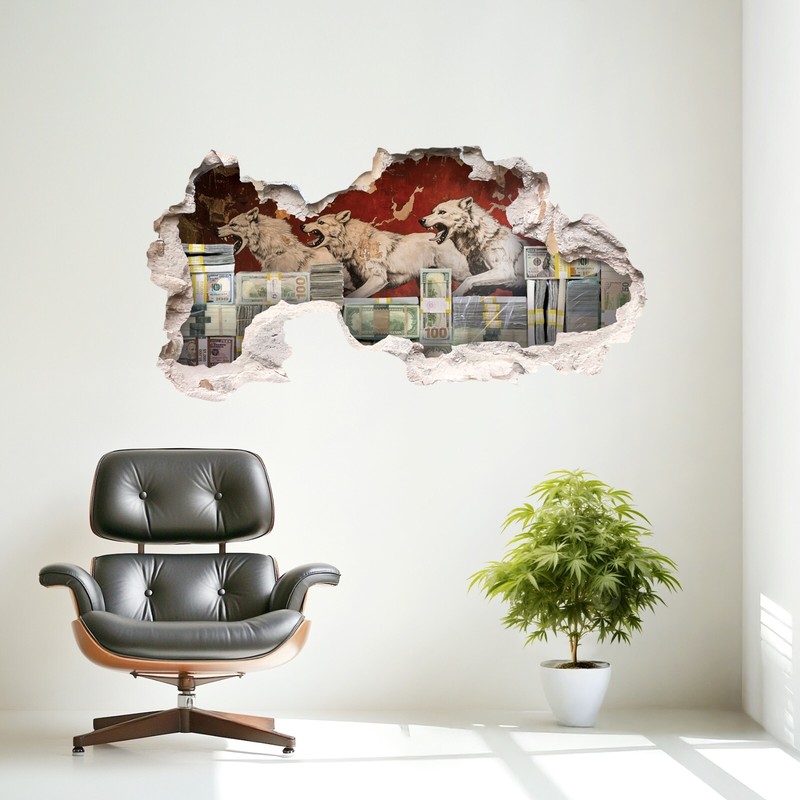 Wolf Money Wall Hungry for Success Decal Hustle Mindset Breakthrough gallery