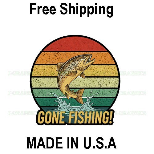 Gone Fishing Brown Trout Fish Vinyl Decal Sticker Retro Bait A