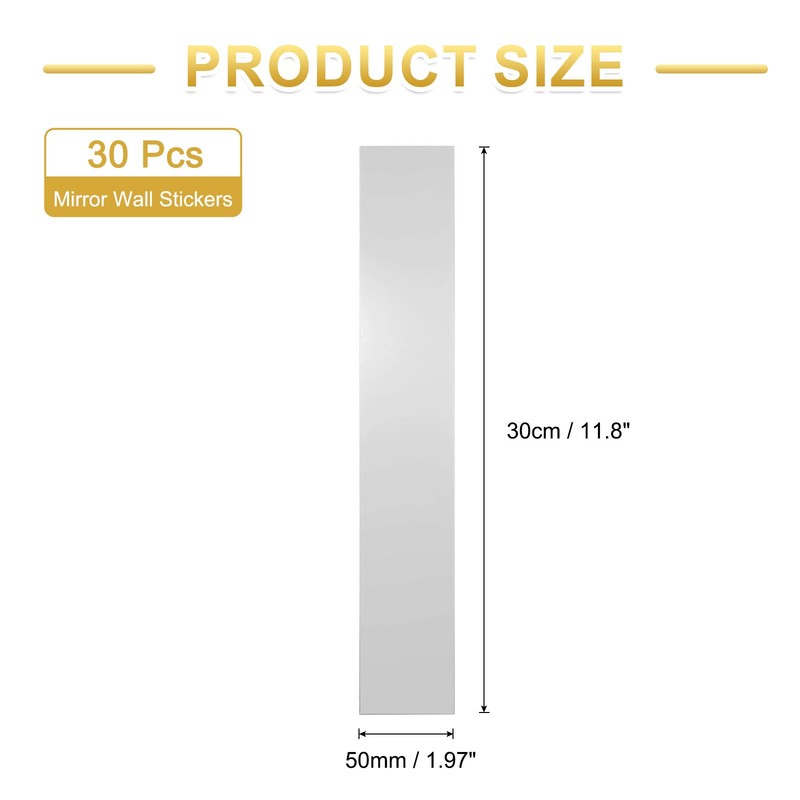 30 Pcs Striped Mirror Stickers, 1.97'' x 11.8'' Mirror Wall Stickers, Silver gallery