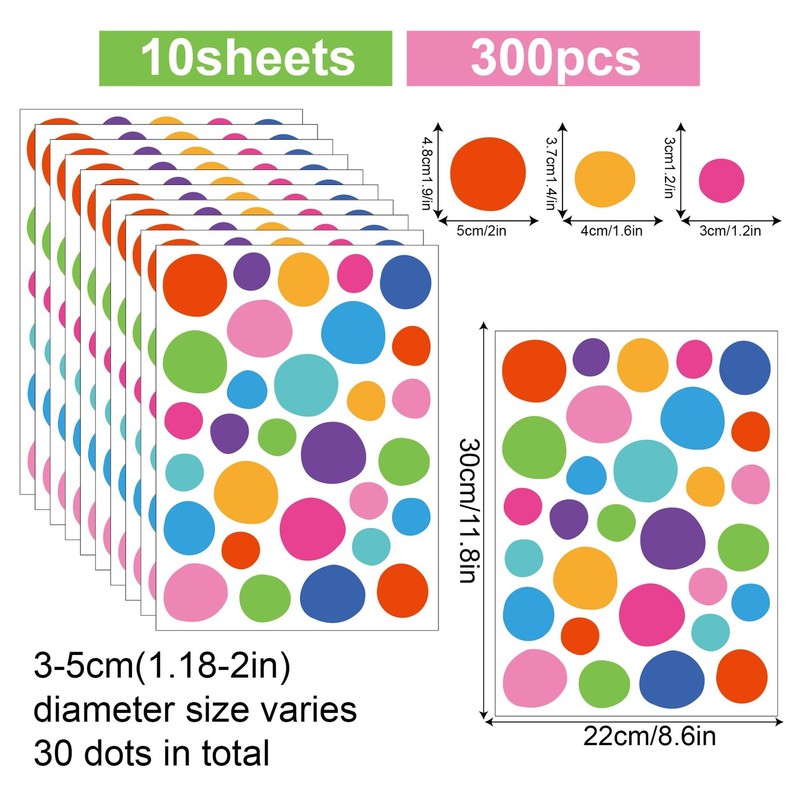 10 Sheets Polka Dot Wall Decals Irregular Colorful Dots Wall Stickers Peel an... gallery