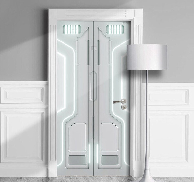 Spacecraft Door Mural Sticker, Starship. Durable Laminated Decal. Single Piece