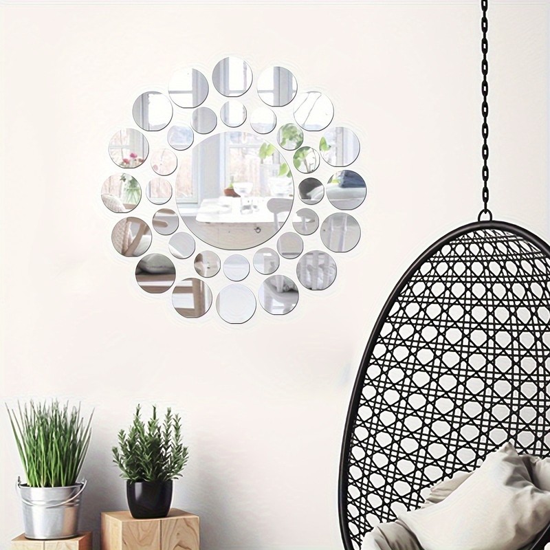 33Pcs/set Round Mirror Wall Stickers Silver Gold Living Room Background Wall gallery