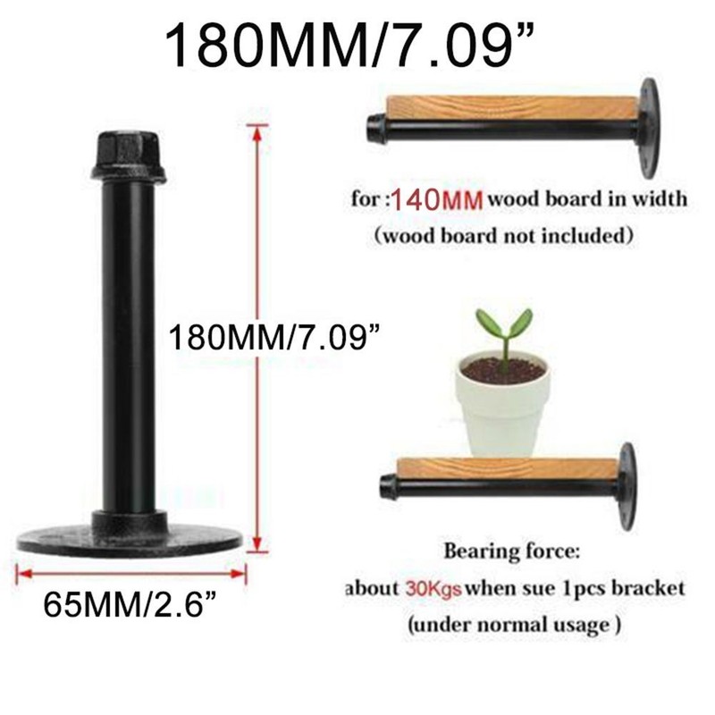 1x IRON PIPE INDUSTRIAL SHELF HOLDER BRACKET HOLDER FLOATING SHELF SUPPORT gallery