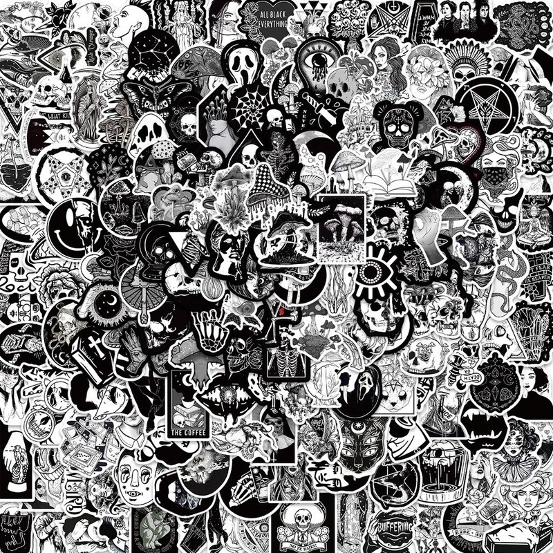 200/100/50 Black and White Dark Gothic Graffitr Sticker Packs