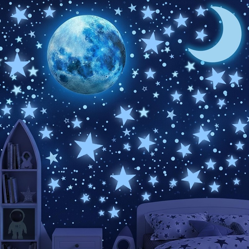 Peel & Stick Blue Glow in the Dark Stars - 1050 Pcs with Constellation E-Book gallery