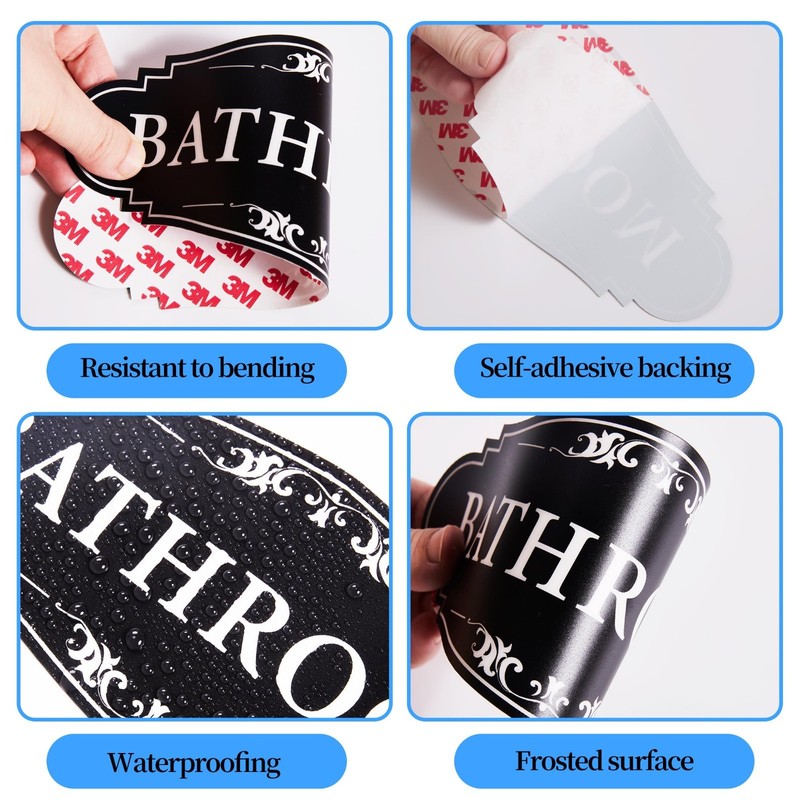 Cute Bathroom Door Sign, Waterproof Vinyl Sticker, Office Home Decor, Black gallery