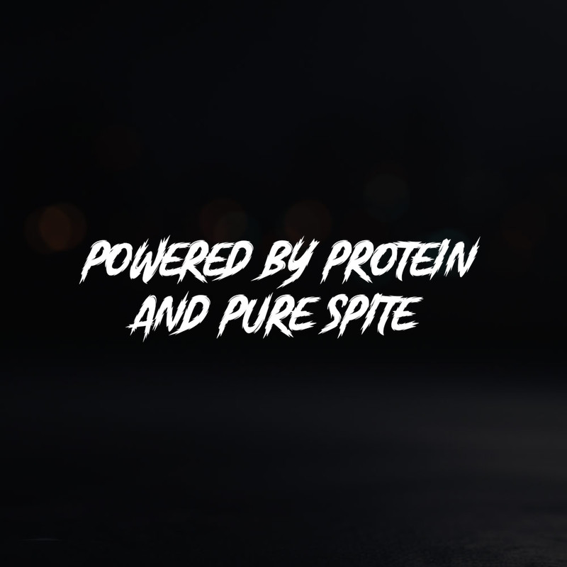8in Vinyl Decal Sticker – “powered by protein and pure spite”