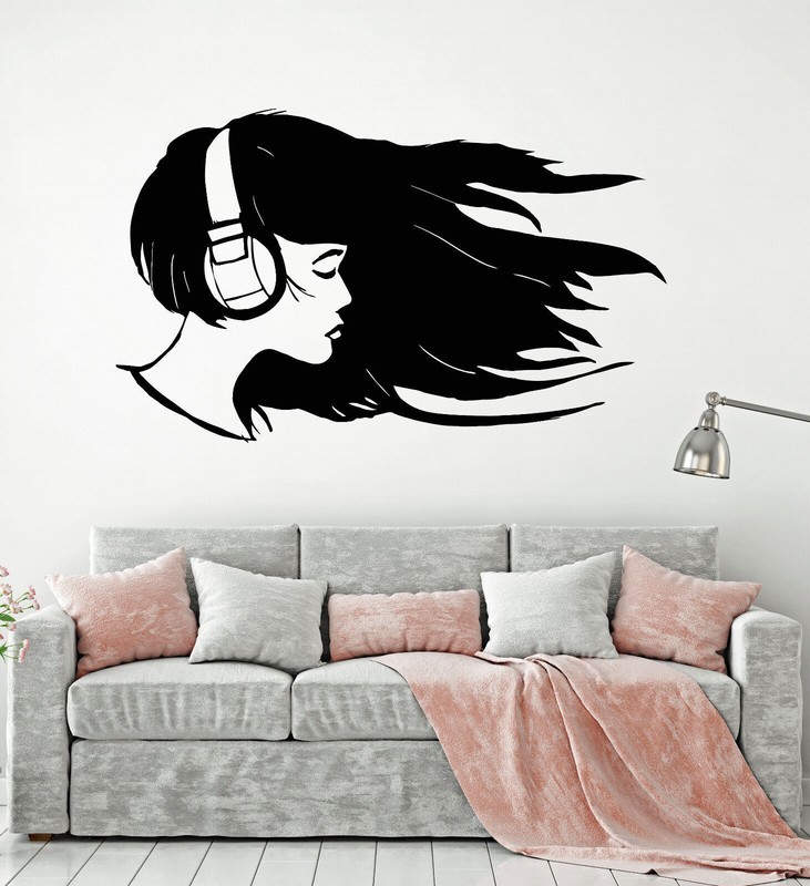 Vinyl Wall Decal Girl Musical Headphones Music Lover Teenager Stickers (1394ig)