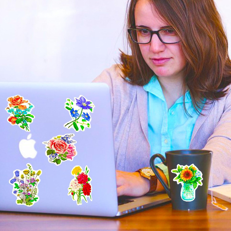 Flower Stickers for Kids Teens Girls, 100Pcs Waterproof Flower Stickers for Wate gallery