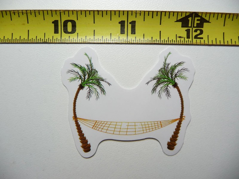 HAMMOCK BETWEEN PALM TREES SMALL STICKER DECAL TROPIC SCENE VACATION TRIP