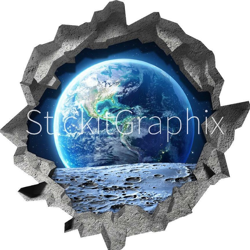 Hole in the Wall EARTH FROM MOON 3D Wall Decal Space Vinyl Wall Sticker Graphic gallery