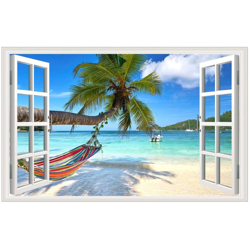 Beach Seascape Fake Window Decal for Living Room