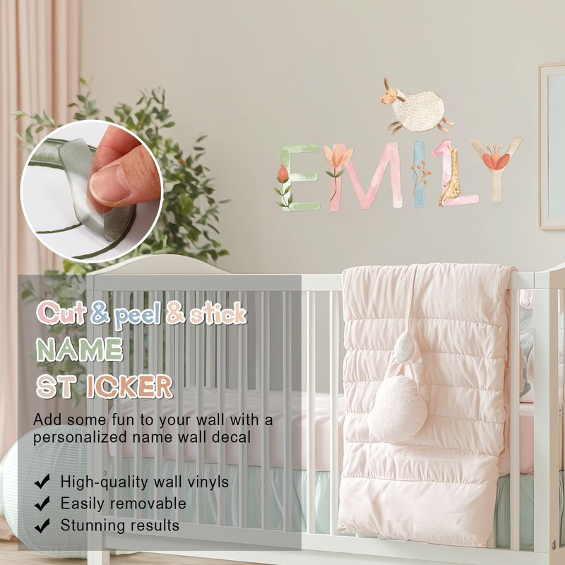 8 Sheets Watercolor Name Wall Decal Sticker Woodland Animal Vinyl Alphabet St... gallery