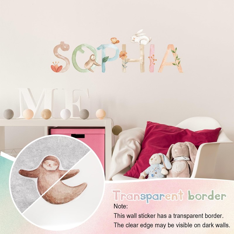 8 Sheets Watercolor Name Wall Decal Sticker Woodland Animal Vinyl Alphabet St... gallery