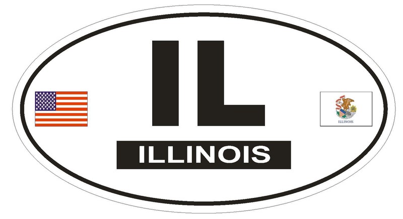 IL Illinois Oval Bumper Sticker or Helmet Sticker D801 Euro Oval with Flags