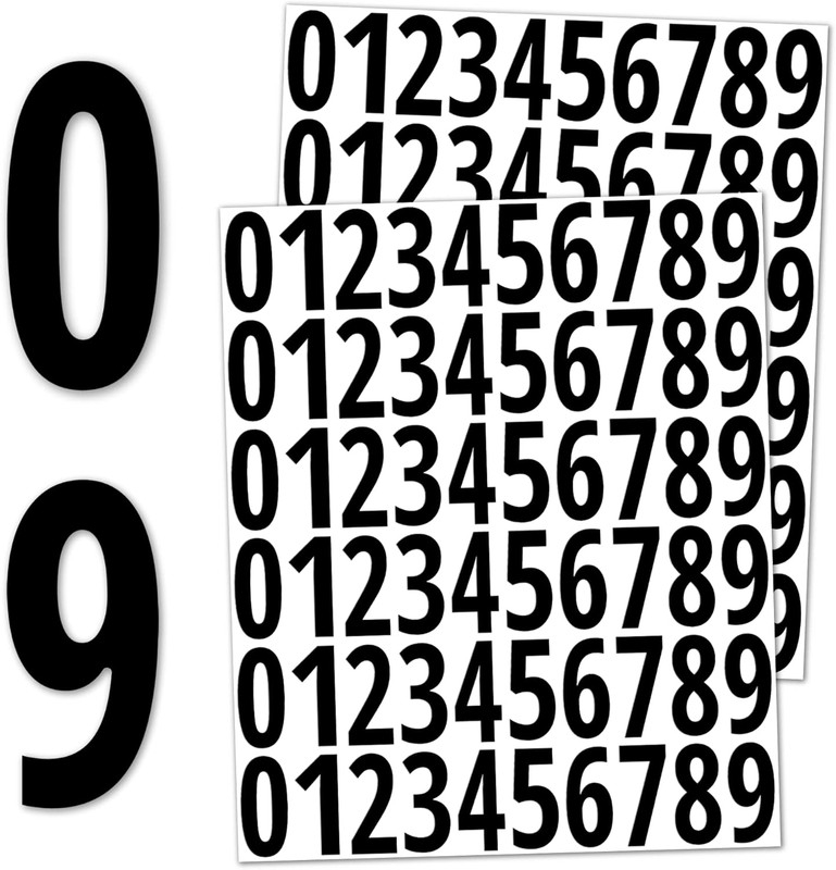 600 Pieces, 1" - Number Stickers, Waterproof Vinyl Stick on Numbers - Black